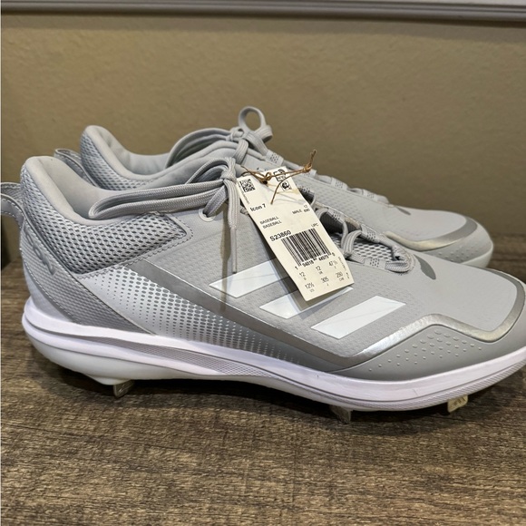 Adidas Icon 7 Metal Baseball Cleats Shoes Core Gray White Men's Size 12.5 - Picture 4 of 7